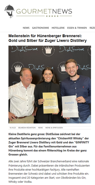 Meilenstein für Hünenberger Brennerei: Gold und Silber für Zuger Liwero Distillery